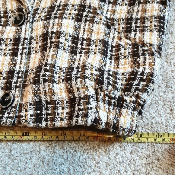 NWT Oversized Boho Crop Jacket Blazer Brown Cream Tweed Metallic Gold Sz S - Picture 12 of 15